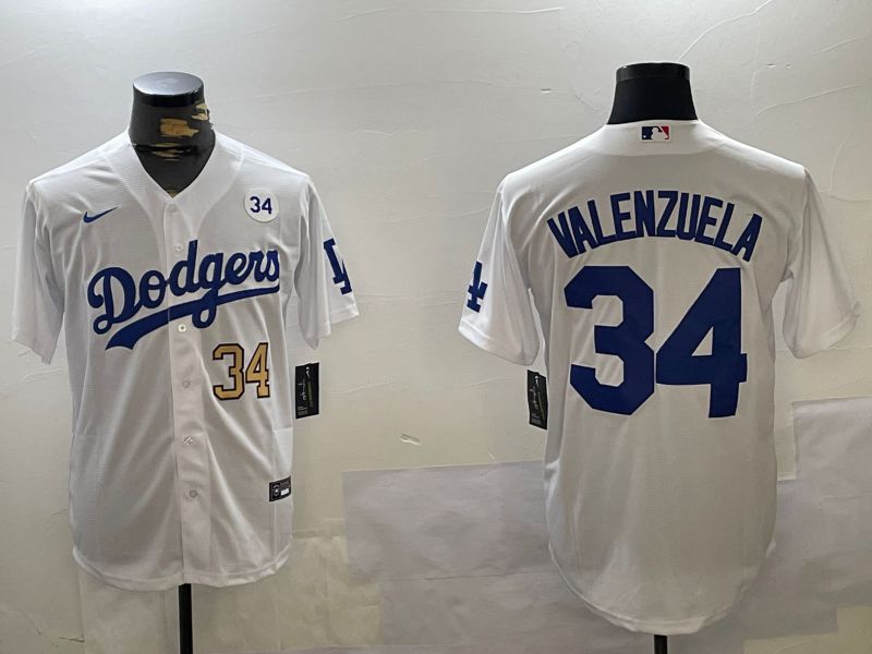 Men Los Angeles Dodgers #34 Valenzuela White Game 2024 Nike MLB Jersey style 11209